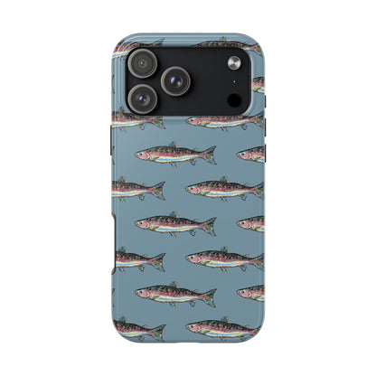 The Rainbow Trout Phone Case featuring illustrated rainbow trout pattern Kempain iPhone 17 Pro Max.