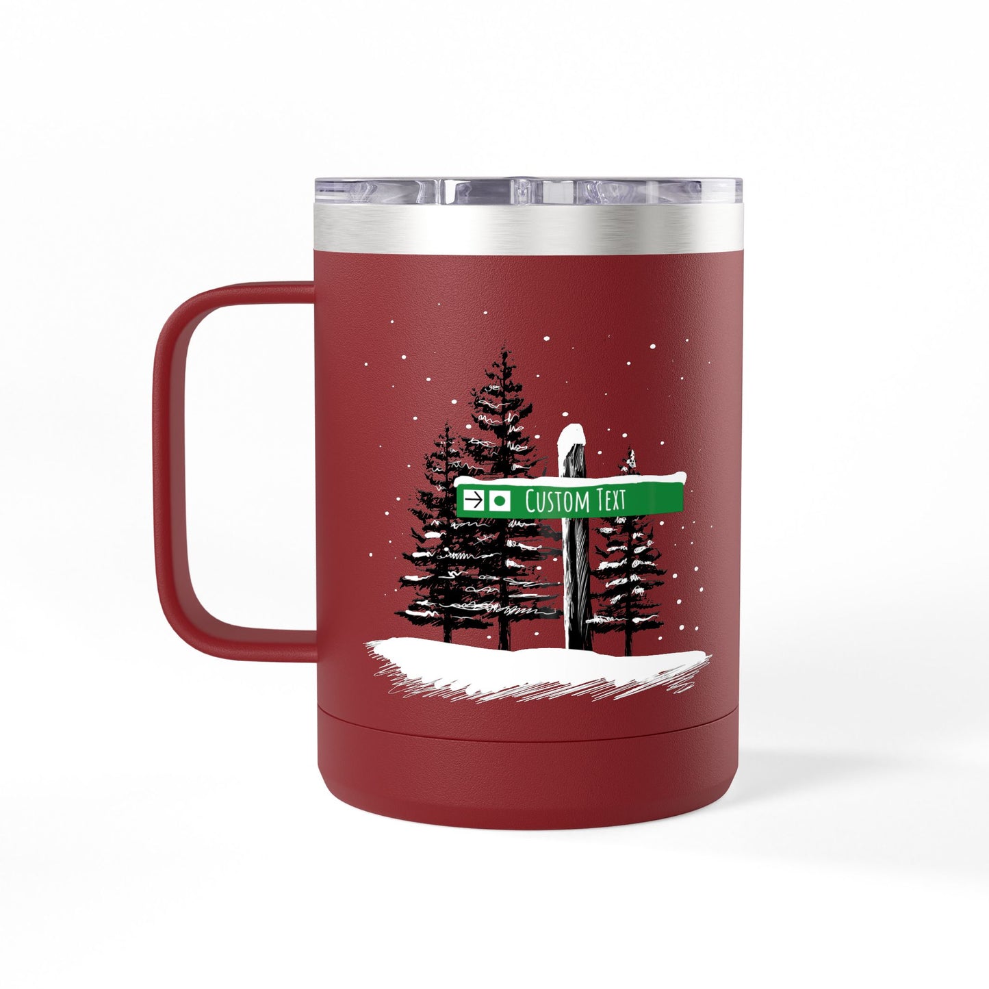 Custom Ski Trail Signpost Commissioned 15oz Tumbler for Skiers and Snowboarders, Original Artwork by Jordan Kempain Beginner (Green Circle) Maroon | Kempain