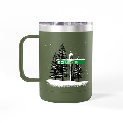 Custom Ski Trail Signpost Commissioned 15oz Tumbler for Skiers and Snowboarders, Original Artwork by Jordan Kempain Beginner (Green Circle) Olive Green | Kempain