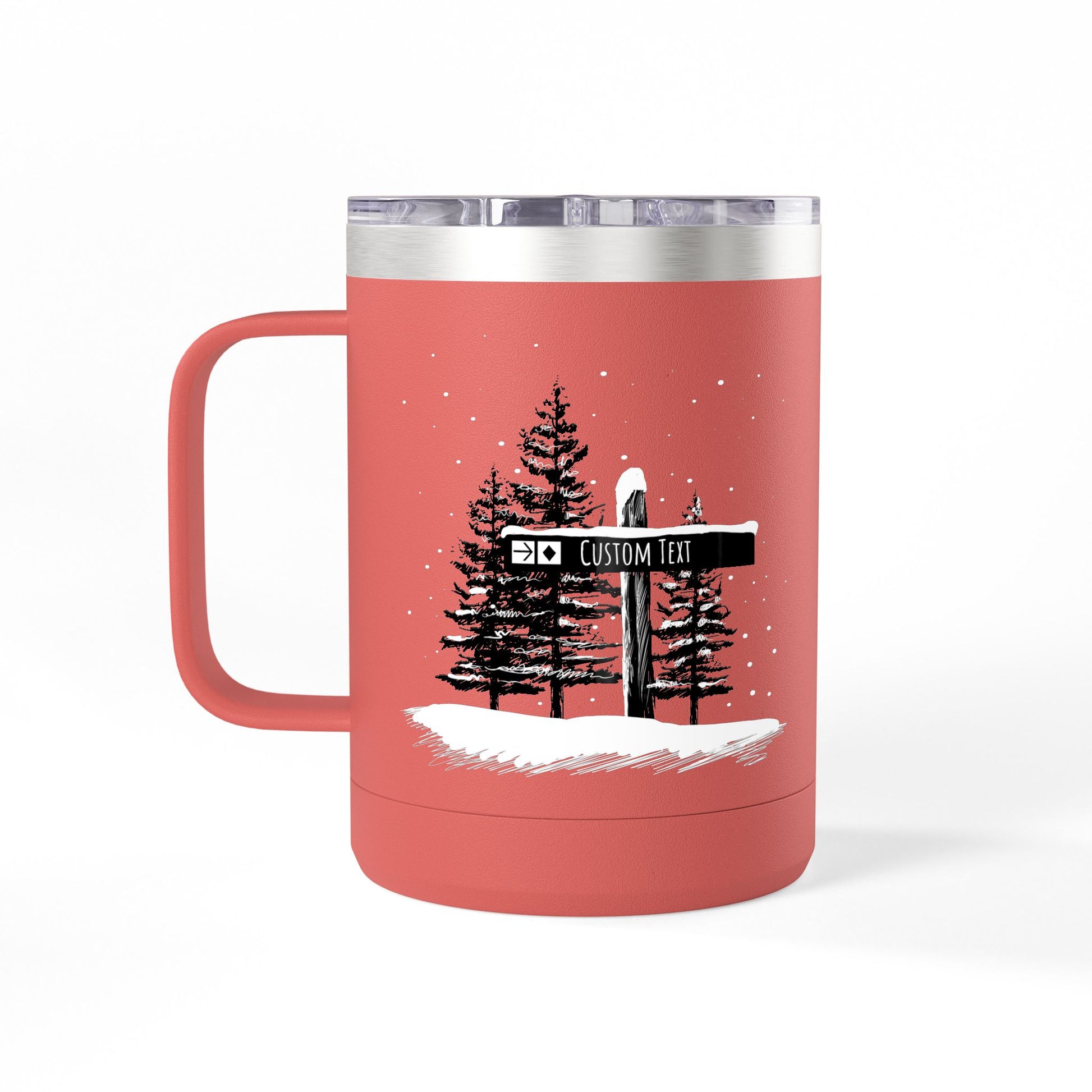 Custom Ski Trail Signpost Commissioned 15oz Tumbler for Skiers and Snowboarders, Original Artwork by Jordan Kempain Expert (Black Diamond) Coral | Kempain