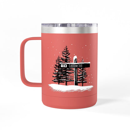 Custom Ski Trail Signpost Commissioned 15oz Tumbler for Skiers and Snowboarders, Original Artwork by Jordan Kempain Expert (Black Diamond) Coral | Kempain