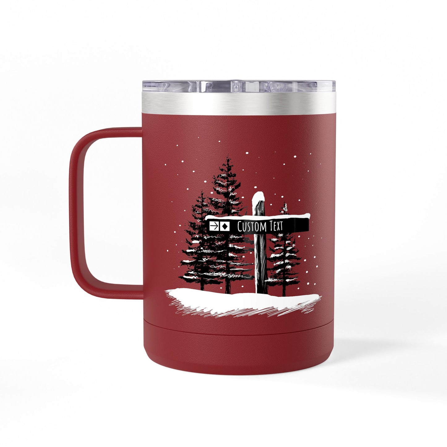 Custom Ski Trail Signpost Commissioned 15oz Tumbler for Skiers and Snowboarders, Original Artwork by Jordan Kempain Expert (Black Diamond) Maroon | Kempain