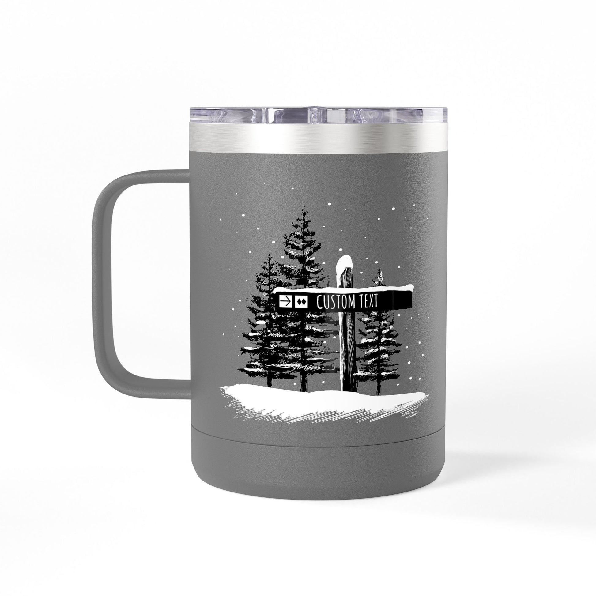 Custom Ski Trail Signpost Commissioned 15oz Tumbler for Skiers and Snowboarders, Original Artwork by Jordan Kempain Expert Only (Double Black Diamond) Dark Gray | Kempain