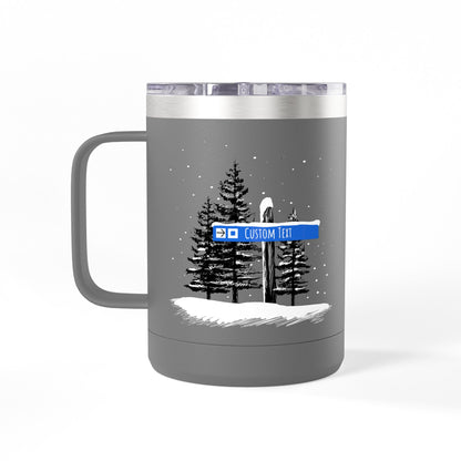 Custom Ski Trail Signpost Commissioned 15oz Tumbler for Skiers and Snowboarders, Original Artwork by Jordan Kempain Intermediate (Blue Square) Dark Gray | Kempain