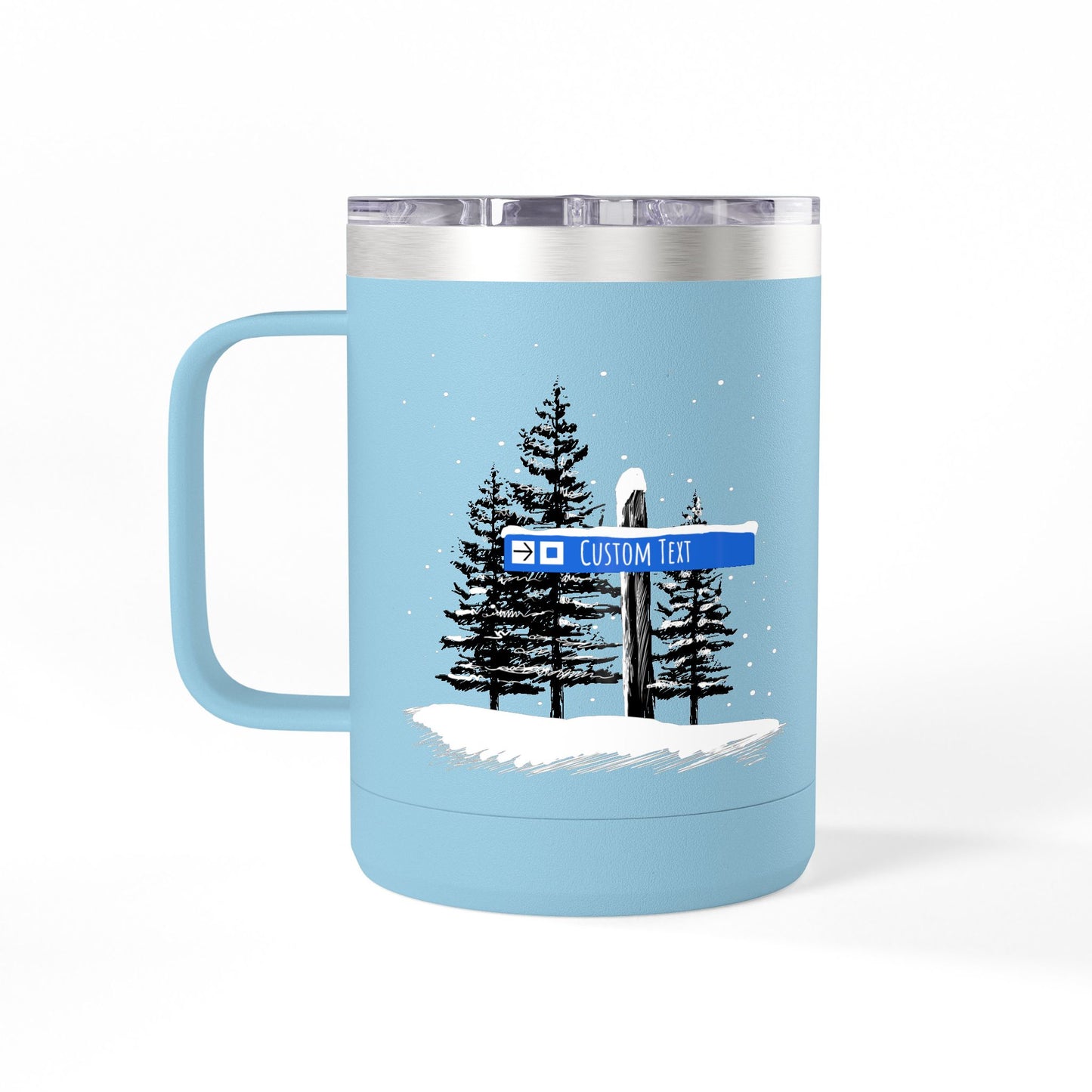 Custom Ski Trail Signpost Commissioned 15oz Tumbler for Skiers and Snowboarders, Original Artwork by Jordan Kempain Intermediate (Blue Square) Light Blue | Kempain