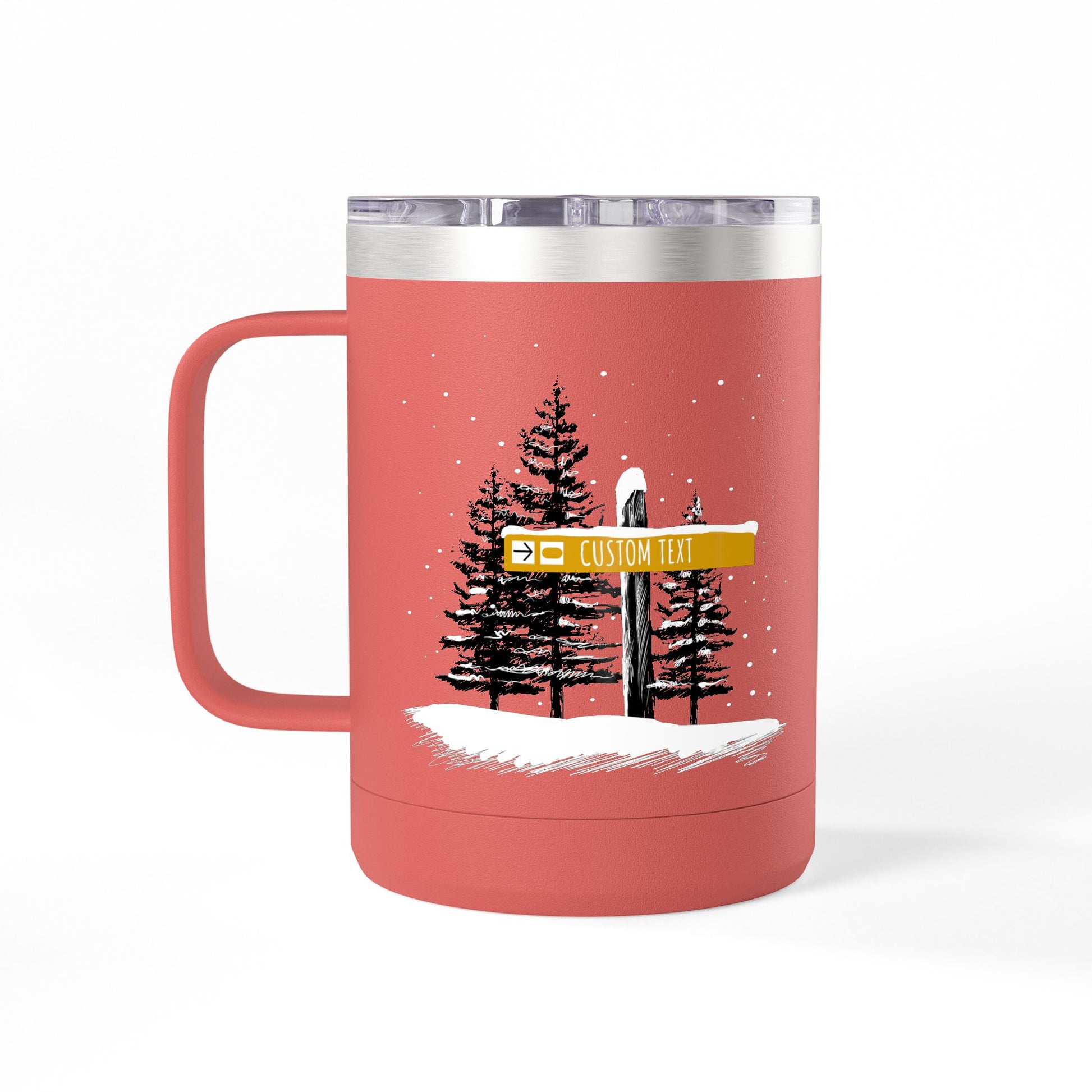 Custom Ski Trail Signpost Commissioned 15oz Tumbler for Skiers and Snowboarders, Original Artwork by Jordan Kempain Terrain Park Coral | Kempain