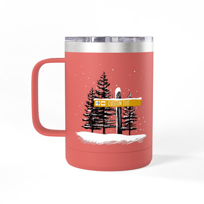 Custom Ski Trail Signpost Commissioned 15oz Tumbler for Skiers and Snowboarders, Original Artwork by Jordan Kempain Terrain Park Coral | Kempain