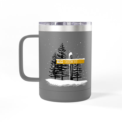 Custom Ski Trail Signpost Commissioned 15oz Tumbler for Skiers and Snowboarders, Original Artwork by Jordan Kempain Terrain Park Dark Gray | Kempain