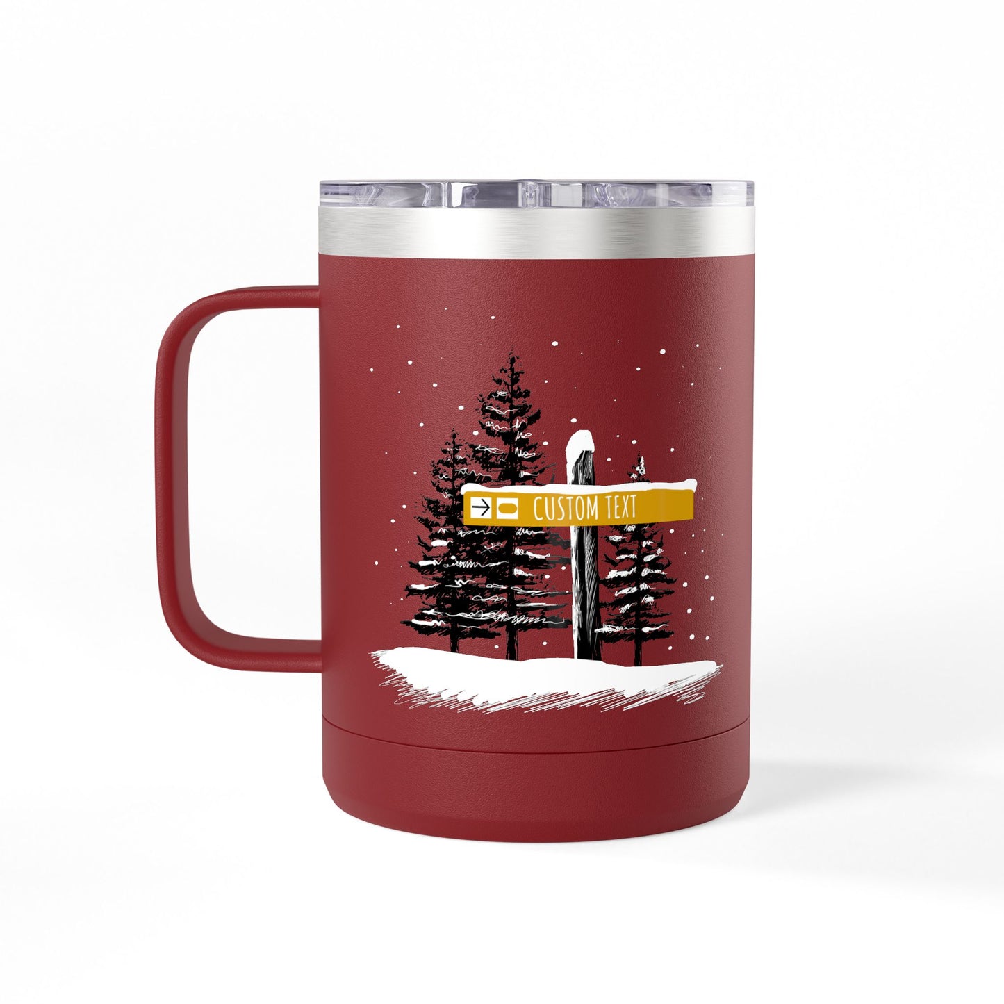 Custom Ski Trail Signpost Commissioned 15oz Tumbler for Skiers and Snowboarders, Original Artwork by Jordan Kempain Terrain Park Maroon | Kempain