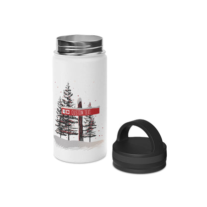 Custom Ski Trail Signpost Commissioned Water Bottle for Skiers and Snowboarders, Original Artwork by Jordan Kempain | Kempain