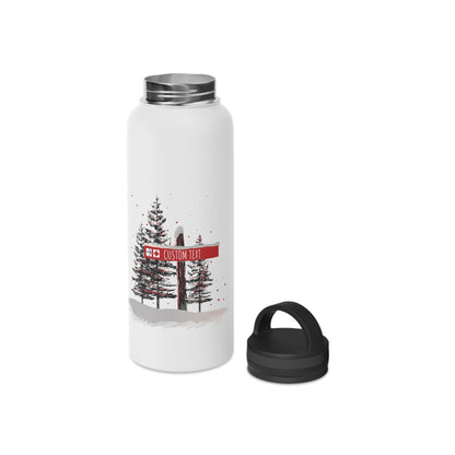 Custom Ski Trail Signpost Commissioned Water Bottle for Skiers and Snowboarders, Original Artwork by Jordan Kempain | Kempain