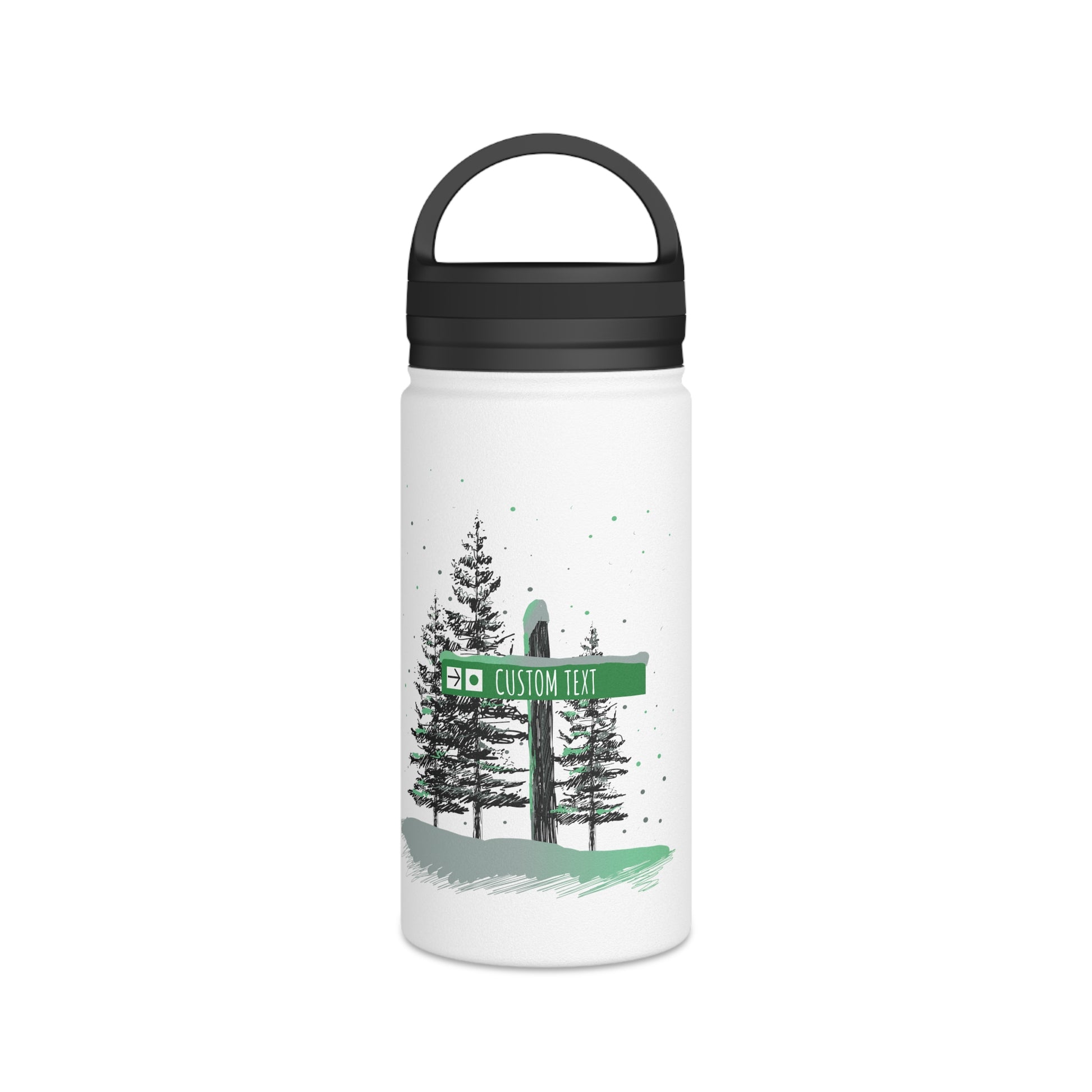 Custom Ski Trail Signpost Commissioned Water Bottle for Skiers and Snowboarders, Original Artwork by Jordan Kempain Beginner (Green Circle) 12oz | Kempain