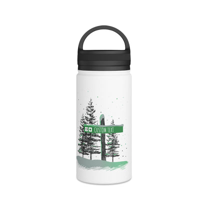 Custom Ski Trail Signpost Commissioned Water Bottle for Skiers and Snowboarders, Original Artwork by Jordan Kempain Beginner (Green Circle) 12oz | Kempain