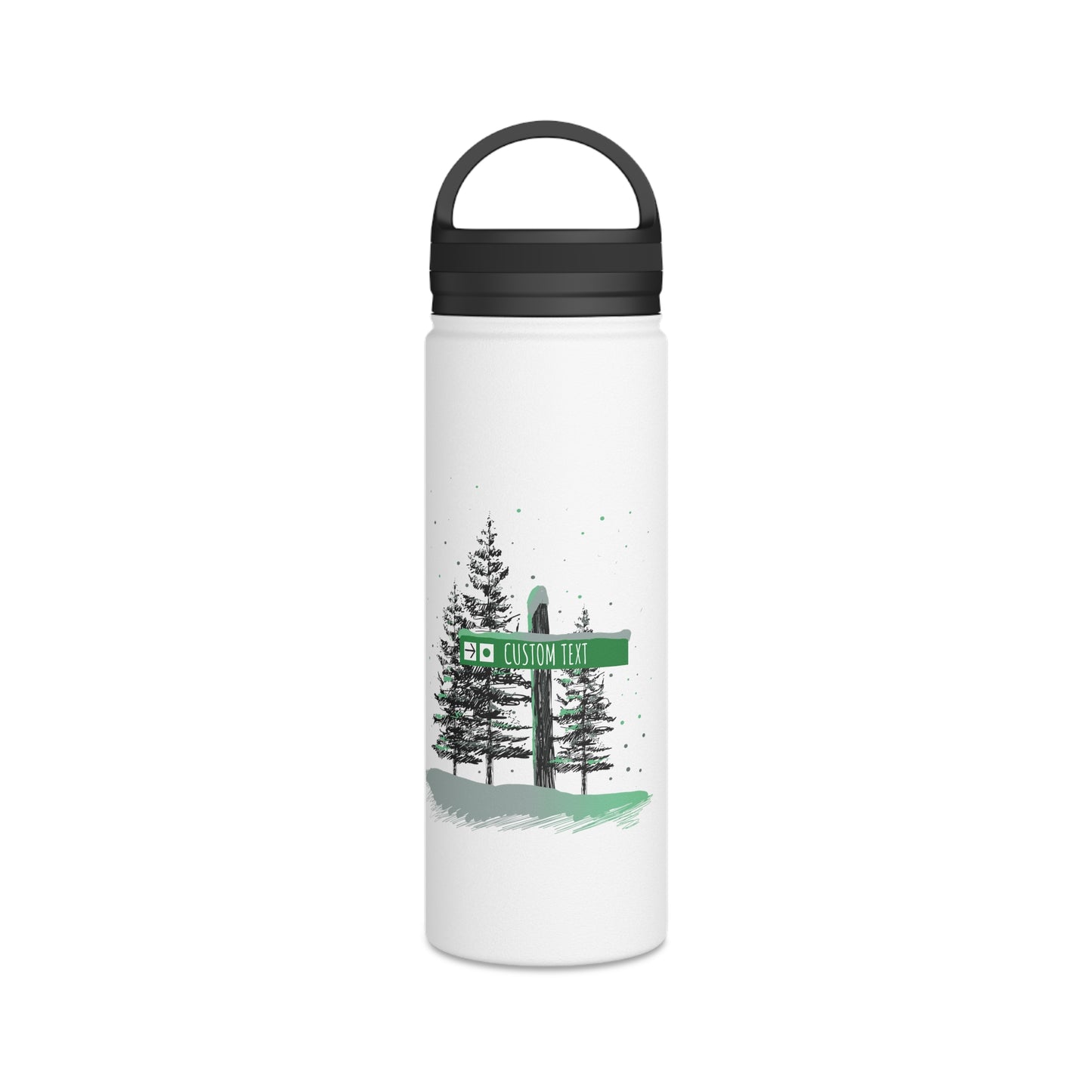 Custom Ski Trail Signpost Commissioned Water Bottle for Skiers and Snowboarders, Original Artwork by Jordan Kempain Beginner (Green Circle) 18oz | Kempain