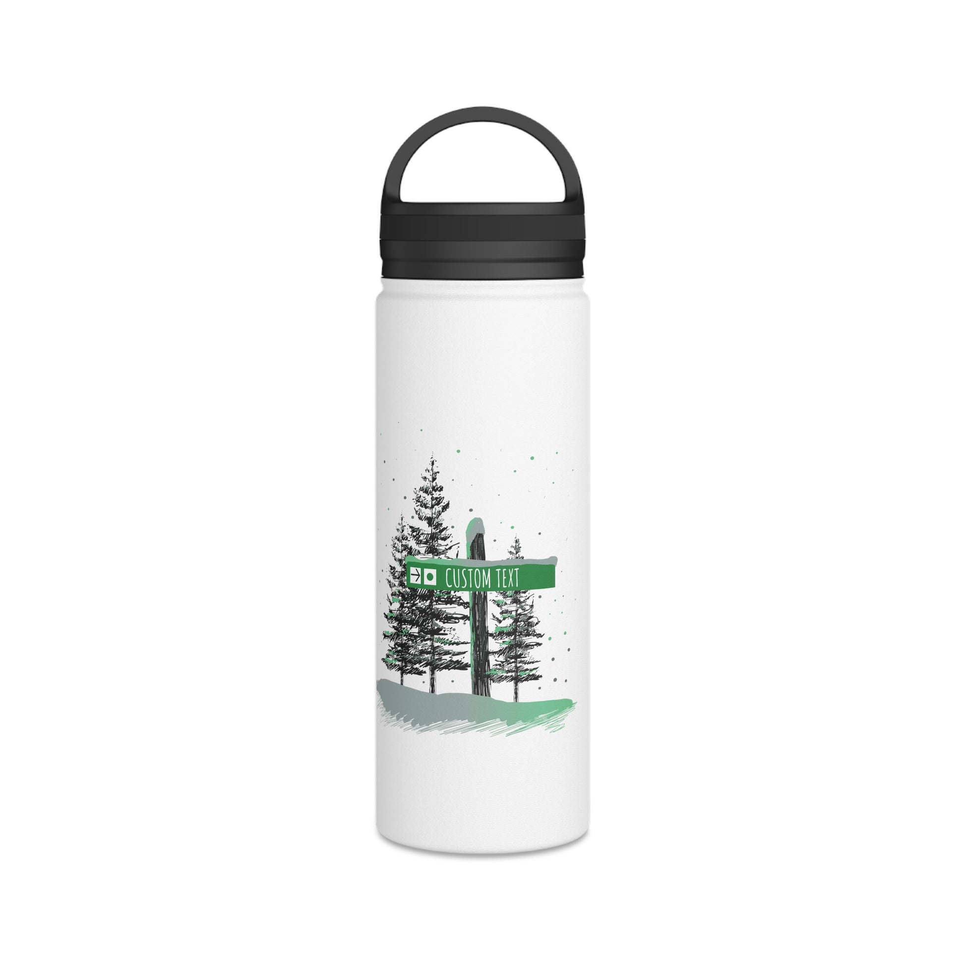 Custom Ski Trail Signpost Commissioned Water Bottle for Skiers and Snowboarders, Original Artwork by Jordan Kempain Beginner (Green Circle) 18oz | Kempain