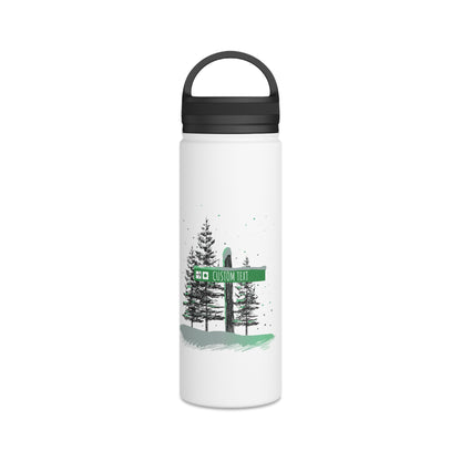 Custom Ski Trail Signpost Commissioned Water Bottle for Skiers and Snowboarders, Original Artwork by Jordan Kempain Beginner (Green Circle) 18oz | Kempain