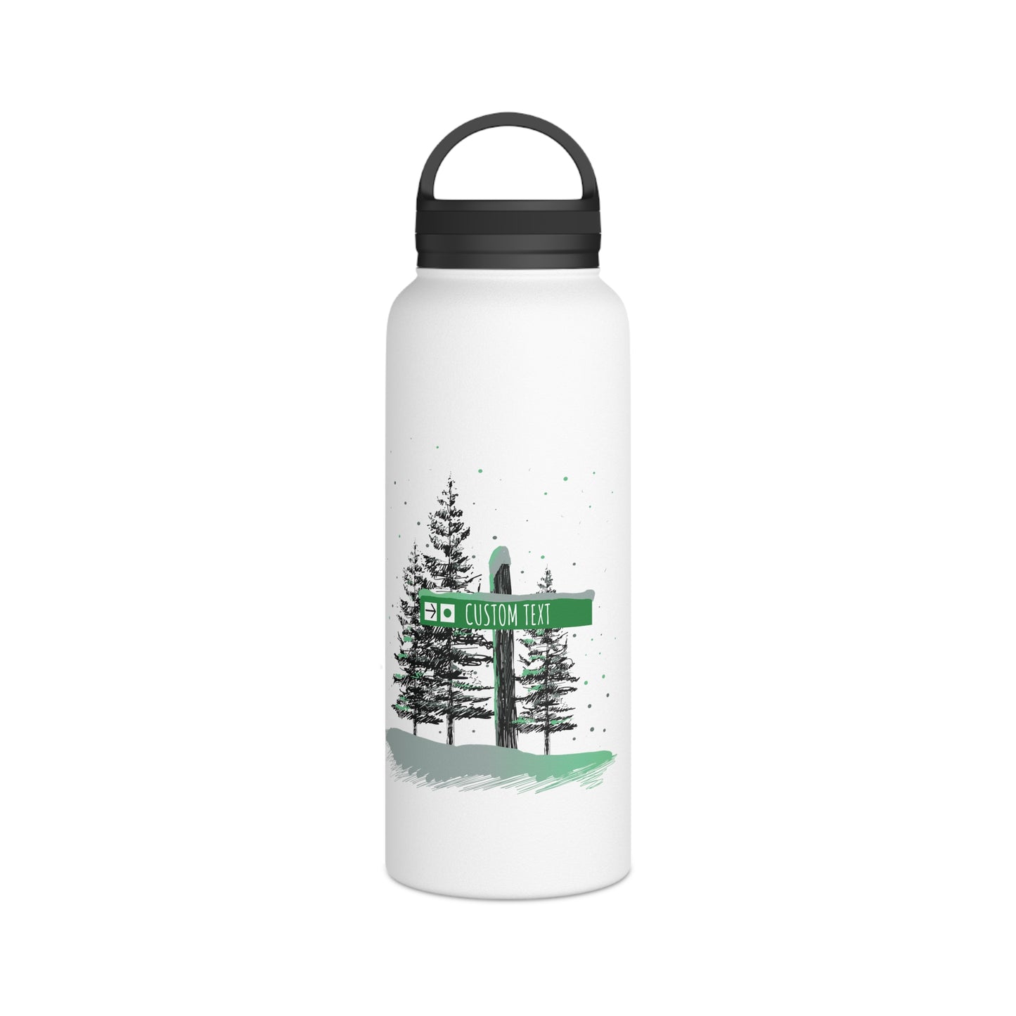 Custom Ski Trail Signpost Commissioned Water Bottle for Skiers and Snowboarders, Original Artwork by Jordan Kempain Beginner (Green Circle) 32oz | Kempain