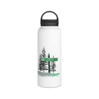 Custom Ski Trail Signpost Commissioned Water Bottle for Skiers and Snowboarders, Original Artwork by Jordan Kempain Beginner (Green Circle) 32oz | Kempain