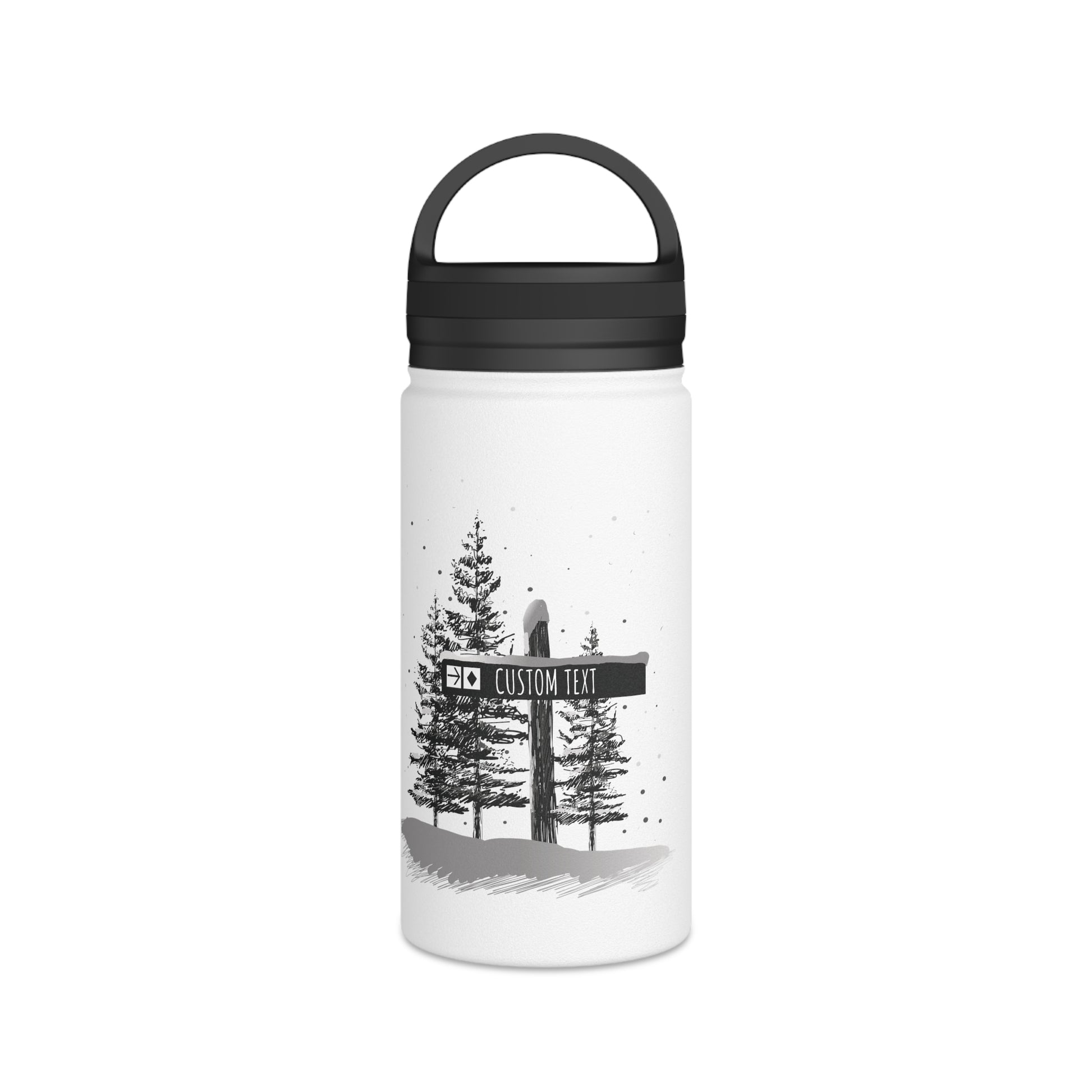 Custom Ski Trail Signpost Commissioned Water Bottle for Skiers and Snowboarders, Original Artwork by Jordan Kempain Expert (Black Diamond) 12oz | Kempain