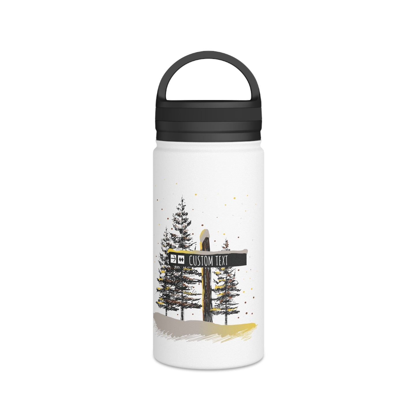 Custom Ski Trail Signpost Commissioned Water Bottle for Skiers and Snowboarders, Original Artwork by Jordan Kempain Expert Only (Double Black Diamond) 12oz | Kempain