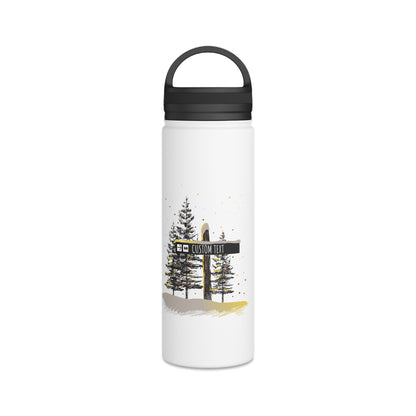 Custom Ski Trail Signpost Commissioned Water Bottle for Skiers and Snowboarders, Original Artwork by Jordan Kempain Expert Only (Double Black Diamond) 18oz | Kempain