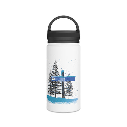 Custom Ski Trail Signpost Commissioned Water Bottle for Skiers and Snowboarders, Original Artwork by Jordan Kempain Intermediate (Blue Square) 12oz | Kempain