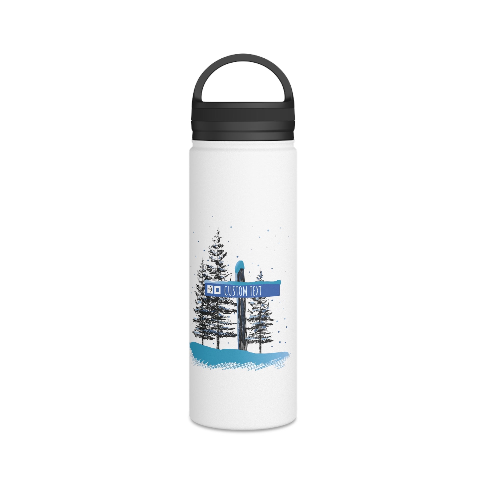 Custom Ski Trail Signpost Commissioned Water Bottle for Skiers and Snowboarders, Original Artwork by Jordan Kempain Intermediate (Blue Square) 18oz | Kempain