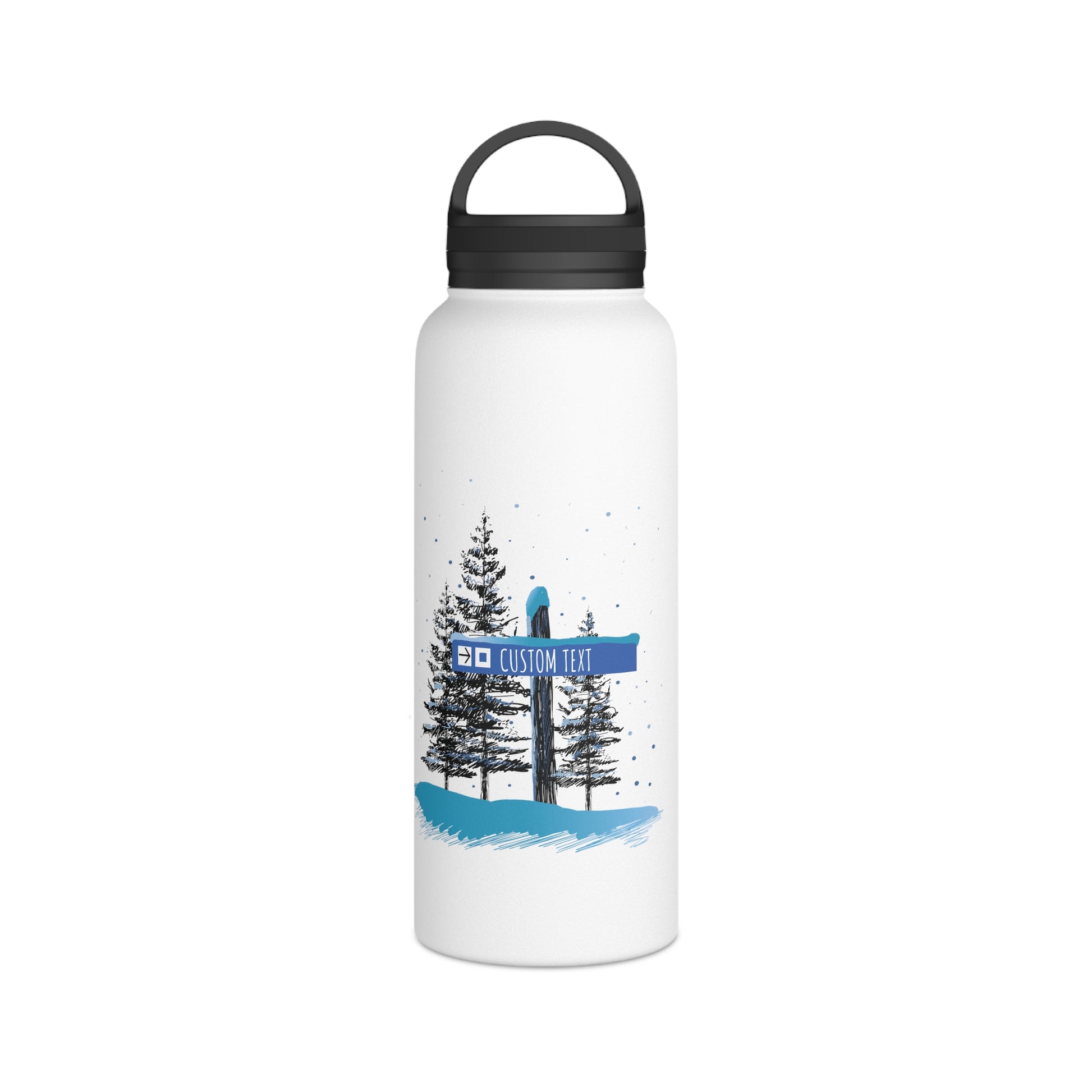 Custom Ski Trail Signpost Commissioned Water Bottle for Skiers and Snowboarders, Original Artwork by Jordan Kempain Intermediate (Blue Square) 32oz | Kempain