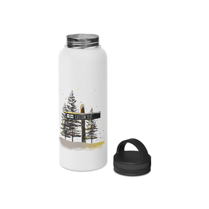 Custom Ski Trail Signpost Commissioned Water Bottle for Skiers and Snowboarders, Original Artwork by Jordan Kempain | Kempain