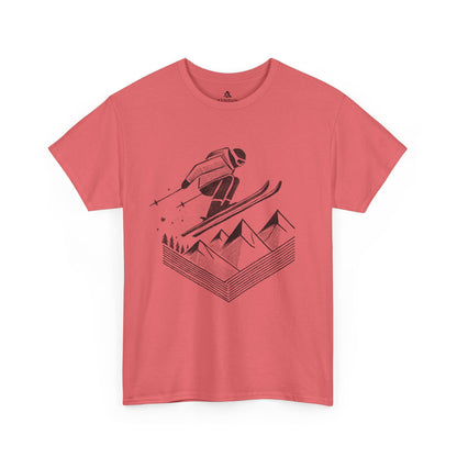 The Skier’s Drop 100 percent cotton Women’s T-Shirt by Kempain, Coral Silk, available in sizes Small through 5XL.