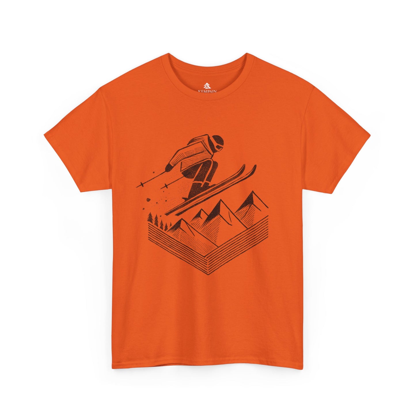 The Skier’s Drop 100 percent cotton Women’s T-Shirt by Kempain, Orange, available in sizes Small through 5XL.