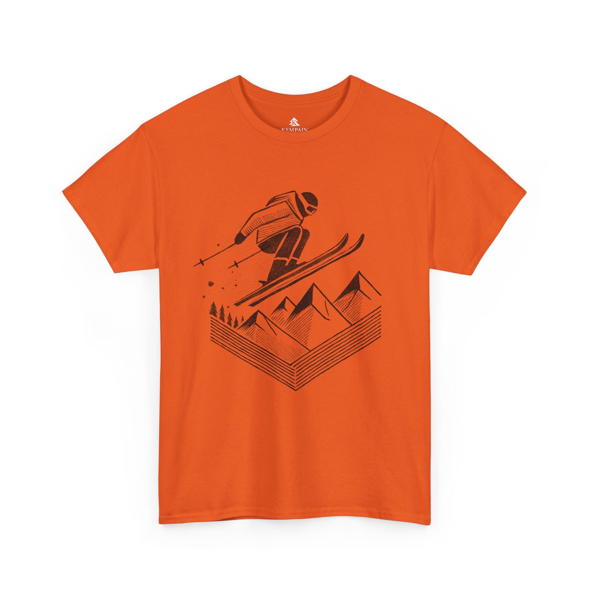 The Skier’s Drop 100 percent cotton Women’s T-Shirt by Kempain, Orange, available in sizes Small through 5XL.