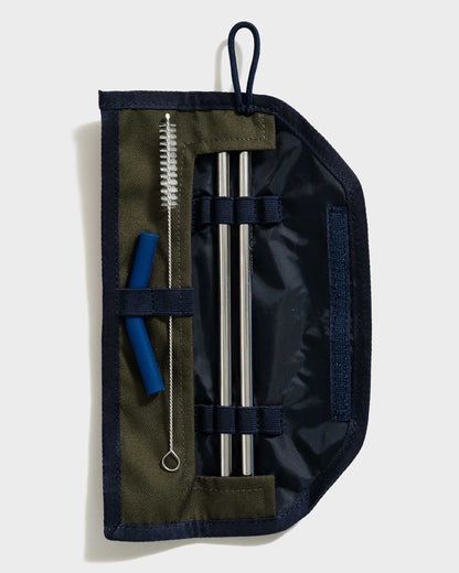 The Straw Kit in Olive from United By Blue Olive displayed open on a white background.