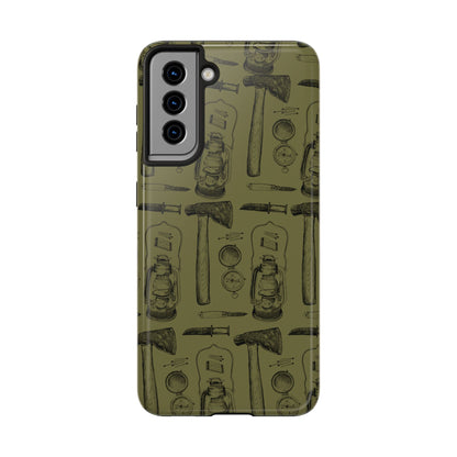The Survivalist illustrated vintage survival gear pattern design for Phone Case by Kempain-Samsung Galaxy S21