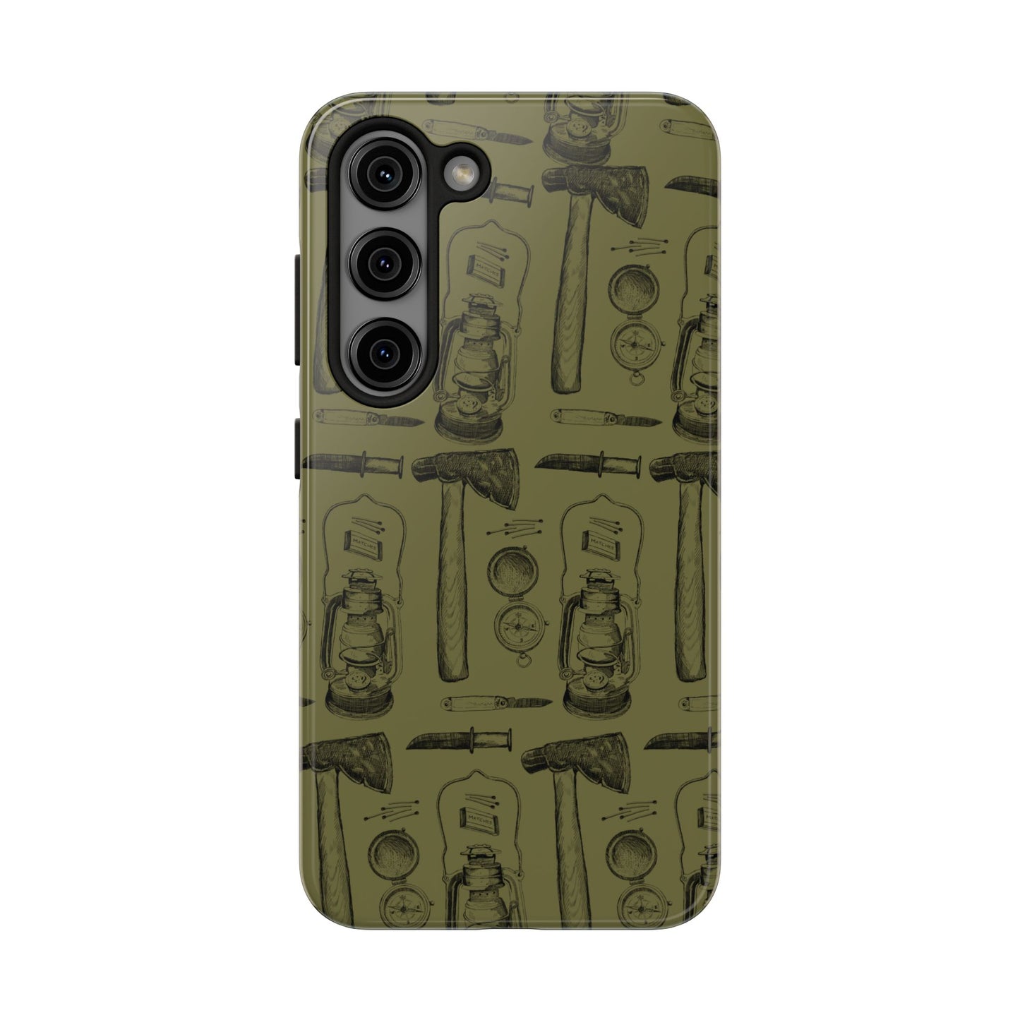 The Survivalist illustrated vintage survival gear pattern design for Phone Case by Kempain-Samsung Galaxy S23