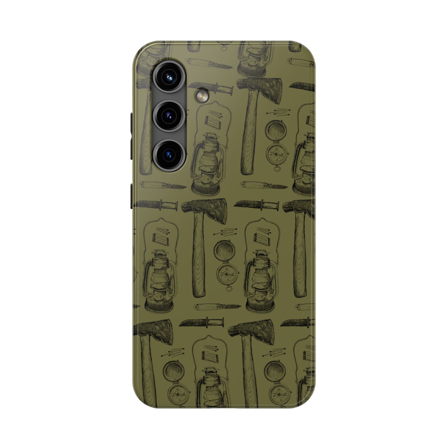 The Survivalist illustrated vintage survival gear pattern design for Phone Case by Kempain-Samsung Galaxy S24