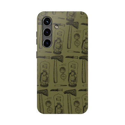 The Survivalist illustrated vintage survival gear pattern design for Phone Case by Kempain-Samsung Galaxy S24