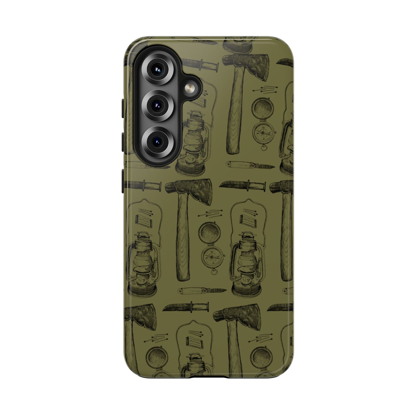 The Survivalist illustrated vintage survival gear pattern design for Phone Case by Kempain-Samsung Galaxy S25