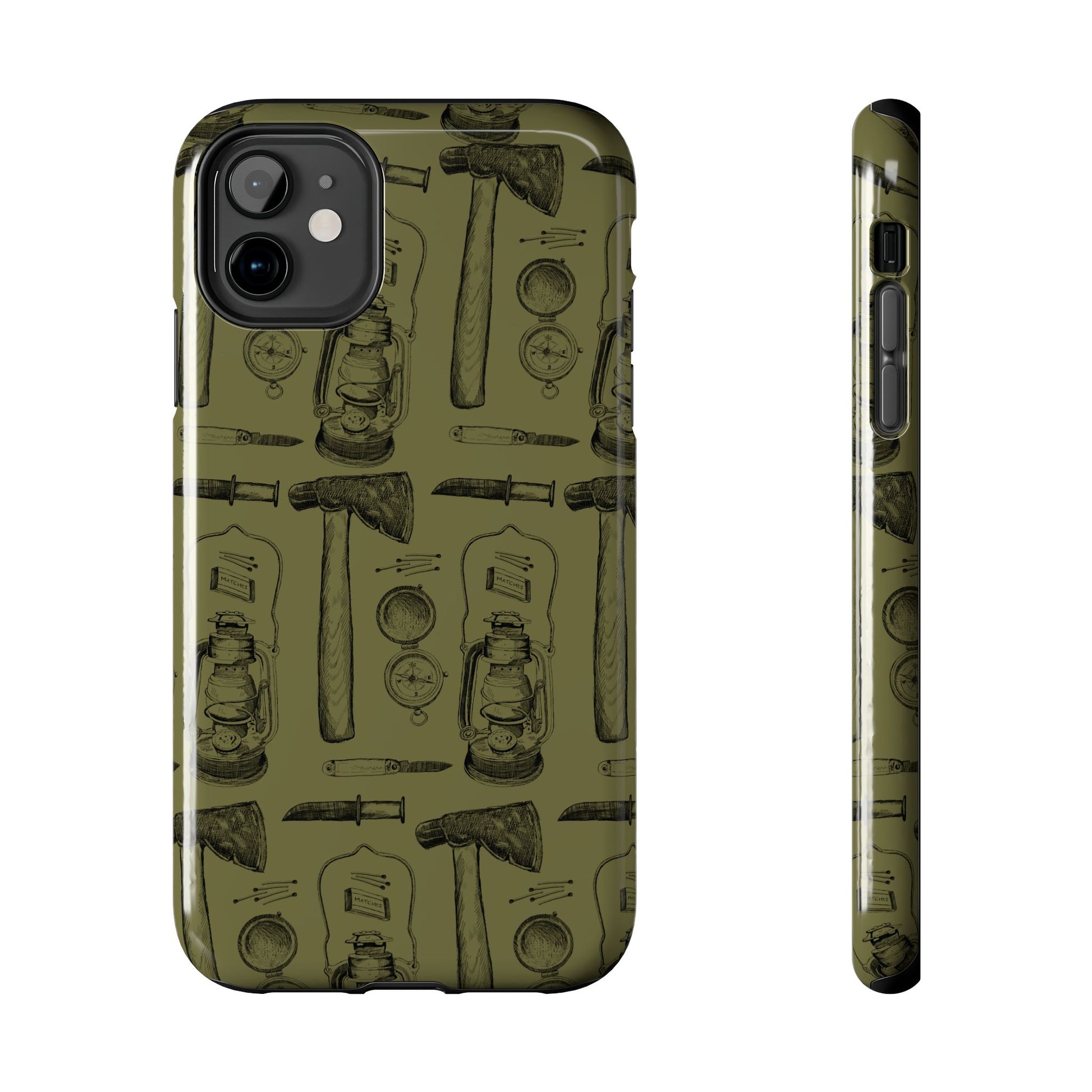 The Survivalist illustrated vintage survival gear pattern design for Phone Case by Kempain-iPhone 11