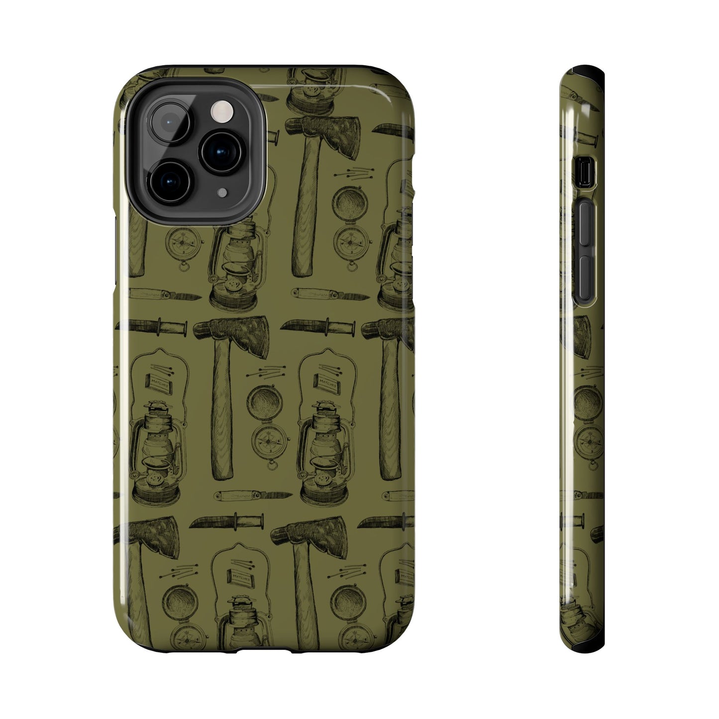 The Survivalist illustrated vintage survival gear pattern design for Phone Case by Kempain-iPhone 11 Pro