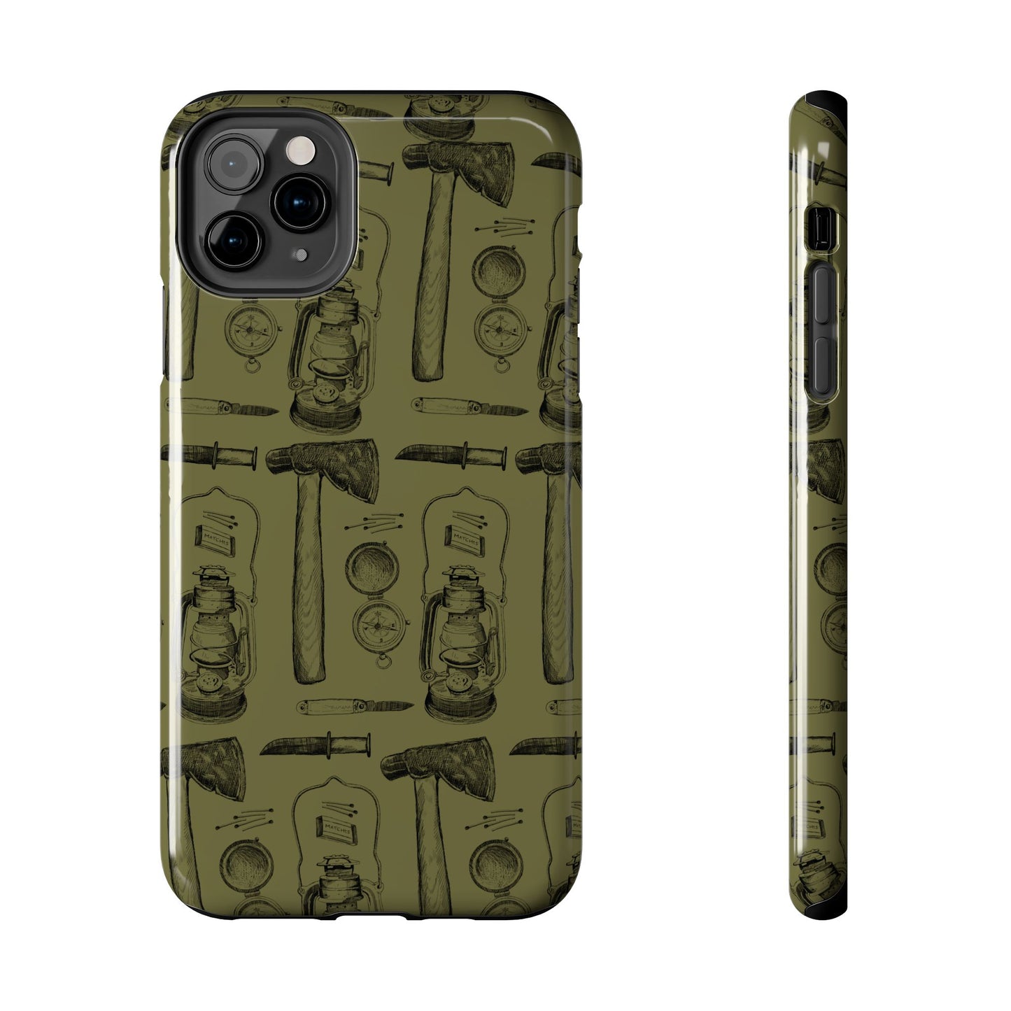 The Survivalist illustrated vintage survival gear pattern design for Phone Case by Kempain-iPhone 11 Pro Max