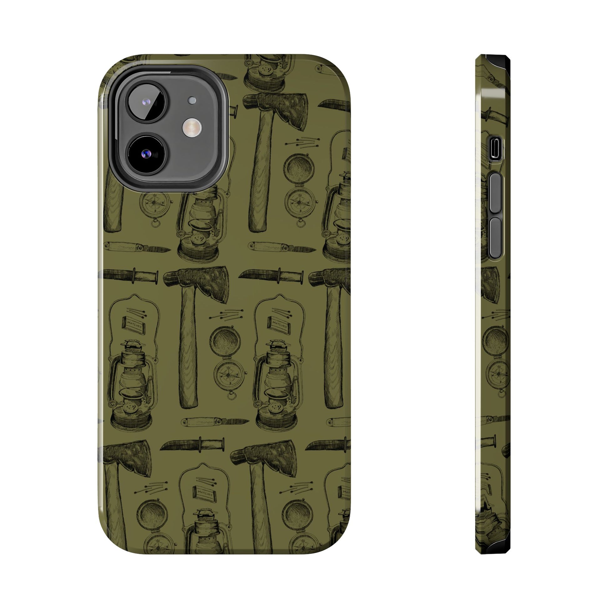The Survivalist illustrated vintage survival gear pattern design for Phone Case by Kempain-iPhone 12