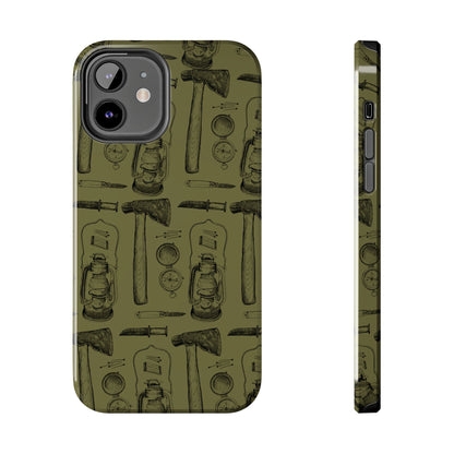 The Survivalist illustrated vintage survival gear pattern design for Phone Case by Kempain-iPhone 12