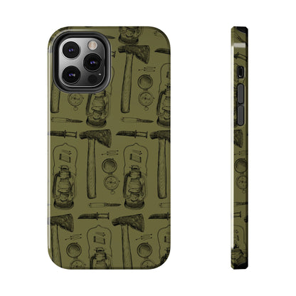 The Survivalist illustrated vintage survival gear pattern design for Phone Case by Kempain-iPhone 12 Pro