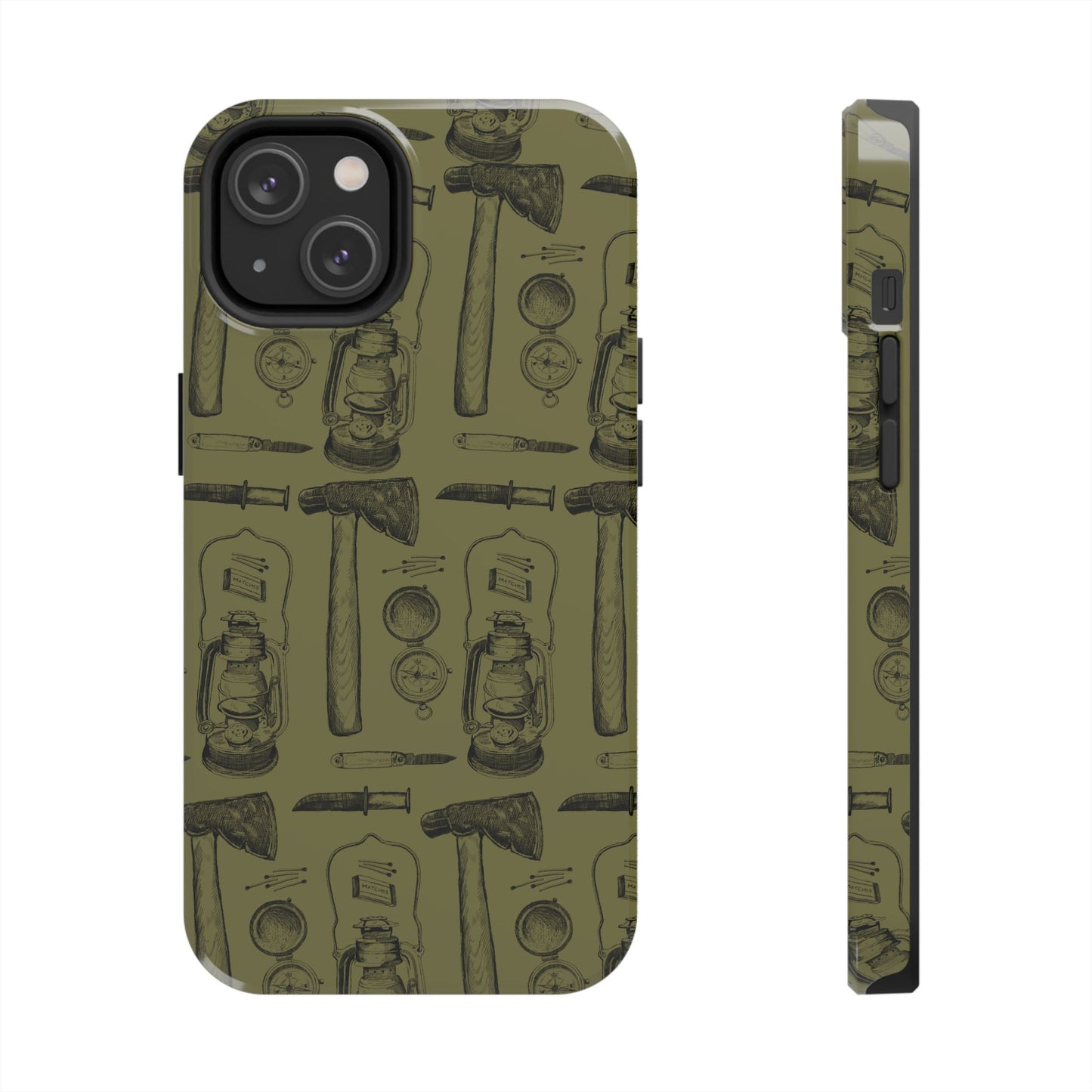 The Survivalist illustrated vintage survival gear pattern design for Phone Case by Kempain-iPhone 14