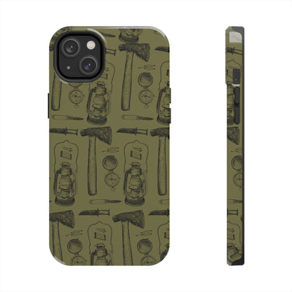 The Survivalist illustrated vintage survival gear pattern design for Phone Case by Kempain-iPhone 14 Plus