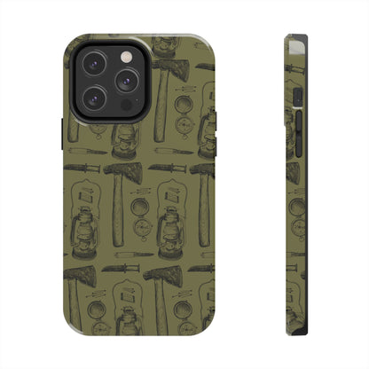 The Survivalist illustrated vintage survival gear pattern design for Phone Case by Kempain-iPhone 14 Pro Max