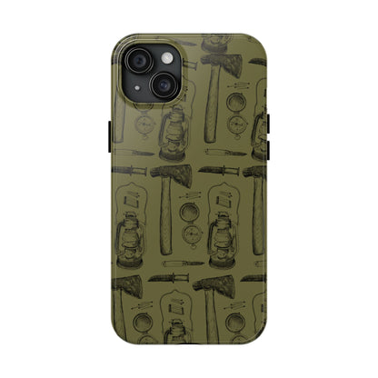 The Survivalist illustrated vintage survival gear pattern design for Phone Case by Kempain-iPhone 15 Plus