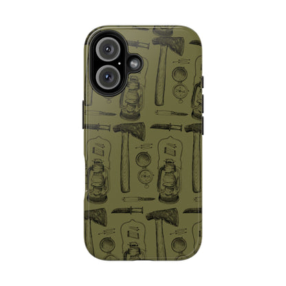 The Survivalist illustrated vintage survival gear pattern design for Phone Case by Kempain-iPhone 16