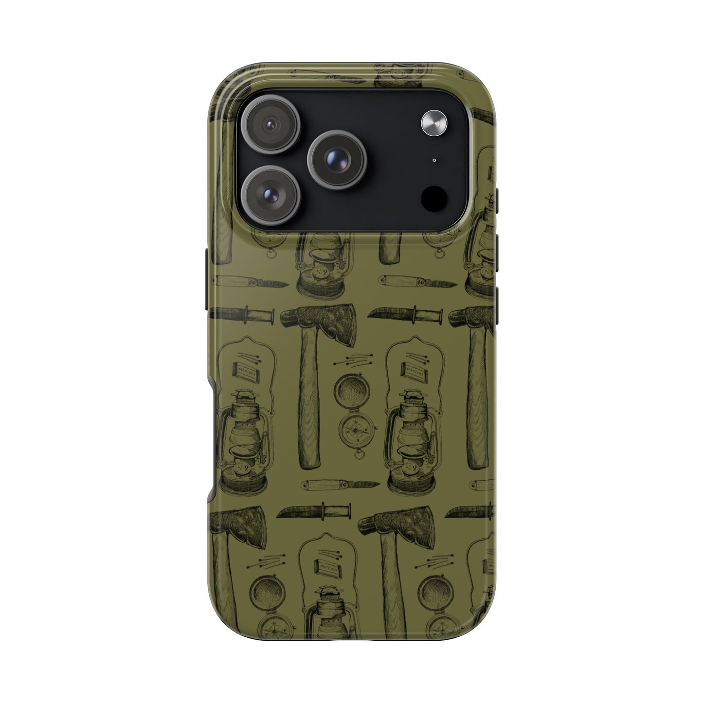 The Survivalist illustrated vintage survival gear pattern design for Phone Case by Kempain-iPhone 17 Pro